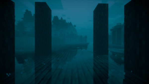 A screenshot of a dock in Minecraft with shaders on